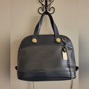 Vintage Dooney & Bourke Black Leather Perforated Cabriolet Satchel Handbag Purse